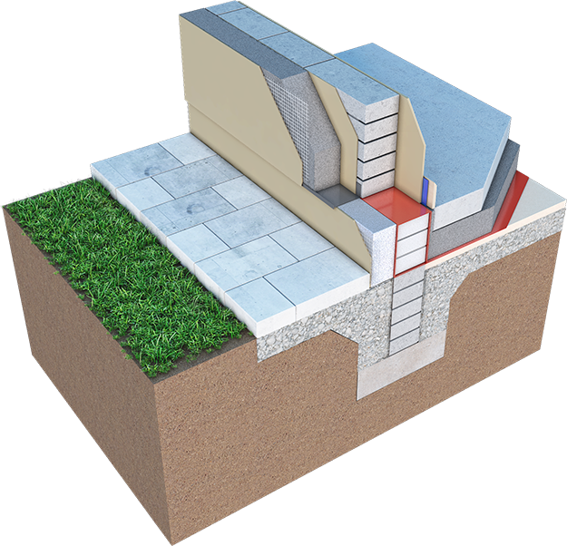 KORE External Wall Insulation shown on solid block wall