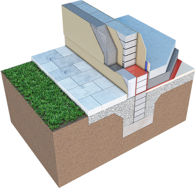 KORE External Wall Insulation shown on solid block wall