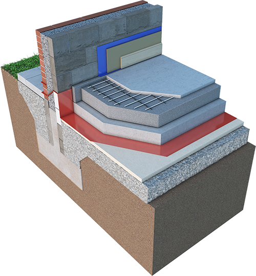 KORE Floor Insulation showing EPS70 silver insulation with underfloor heating