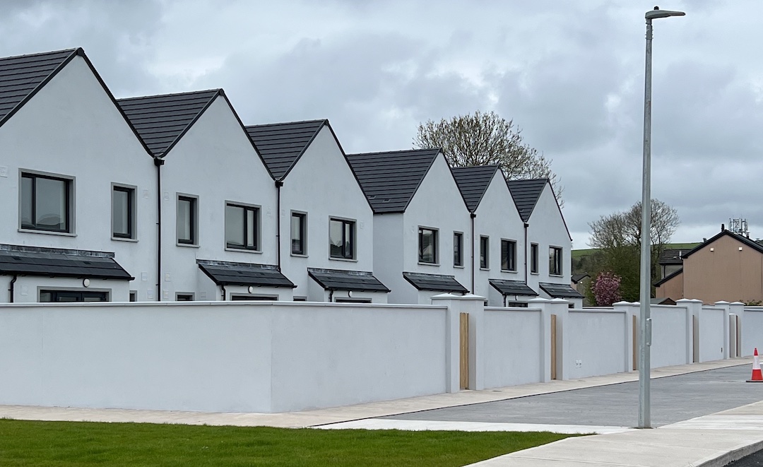 Back of new build homes using EPS floor insulation and cavity wall insulation